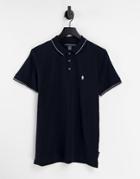 French Connection Single Tipped Pique Polo In Navy