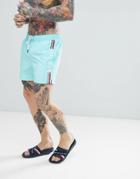 Tommy Hilfiger Short Drawstring Side Stripe Logo Swim Shorts In Aqua Blue - Blue
