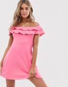 Asos Design Double Frill Off Shoulder Sundress-pink