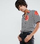 Reclaimed Vintage Inspired Shirt In Black Houndstooth With Floral Print Reg Fit - Black