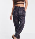 Heartbreak Petite Tailored Peg Leg Pants In Navy And Orange Check