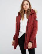 Vero Moda Parka With Faux Fur Collar - Red