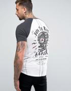 Religion Longline T-shirt With Raglan Sleeve And Front And Back Print - White
