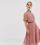 Asos Design Petite Midi Dress With Crop Top And 3d Embellished Collar - Pink