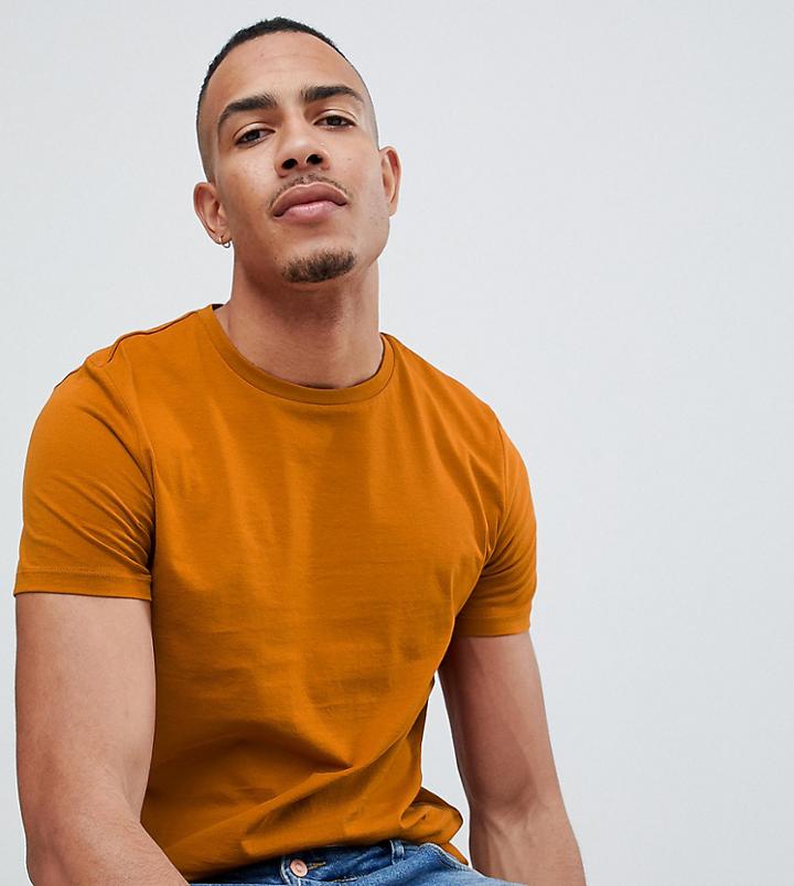 Asos Design Tall Organic T-shirt With Crew Neck In Brown - Brown
