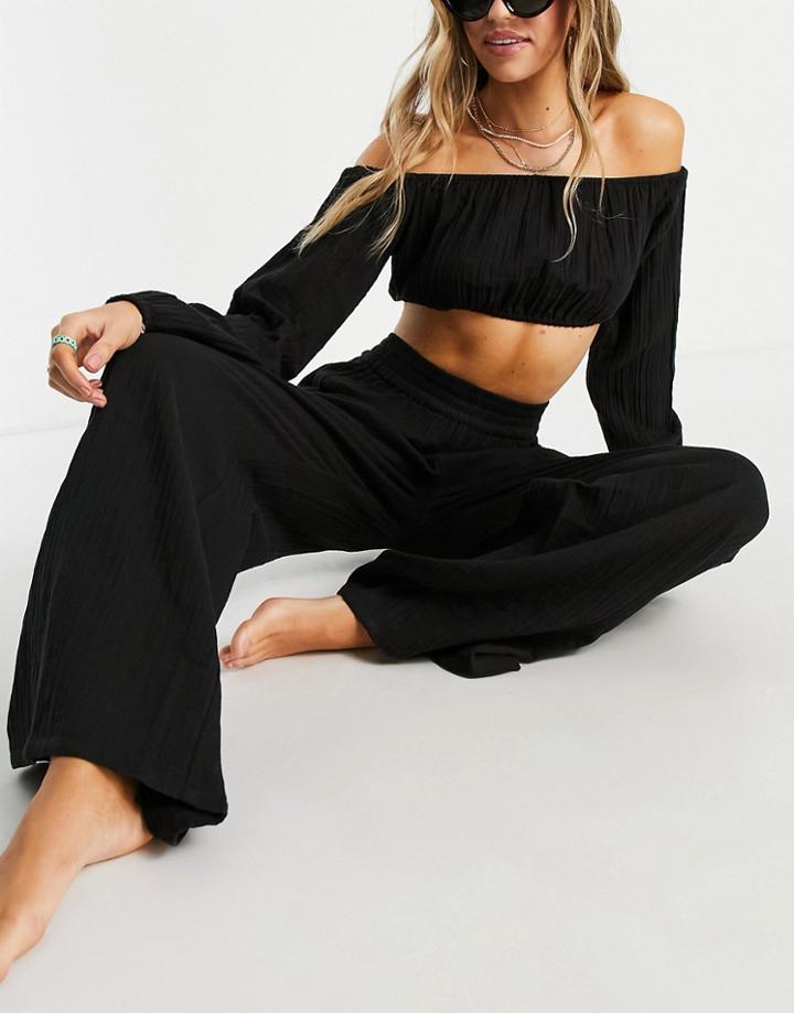 Asos Design Off Shoulder Beach Crop Top In Black Gauze