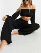 Asos Design Off Shoulder Beach Crop Top In Black Gauze