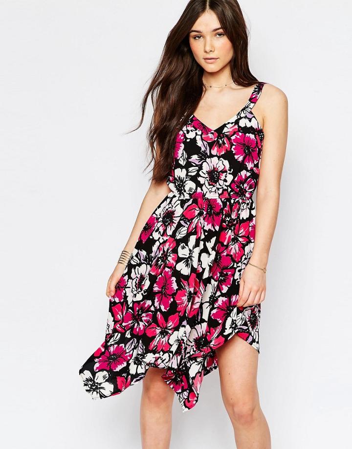 Wal G Skater Dress In Floral Print - Fuscia
