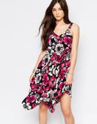 Wal G Skater Dress In Floral Print - Fuscia