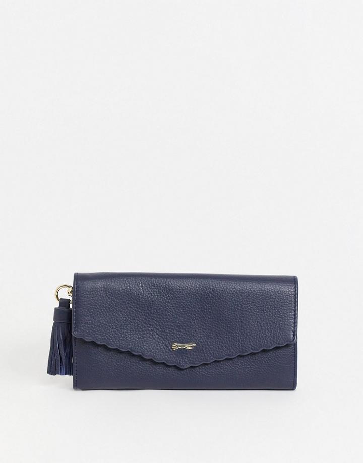 Paul Costelloe Leather Flap Front Wallet With Scalloped Edge In Navy