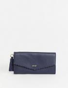 Paul Costelloe Leather Flap Front Wallet With Scalloped Edge In Navy