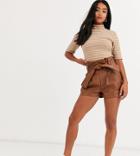 Glamorous Petite High Waist Belted Shorts In Faux Leather