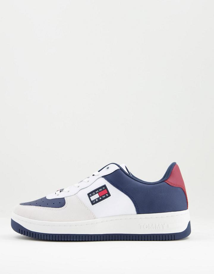 Tommy Jeans Basket Varsity Leather Sneakers In White