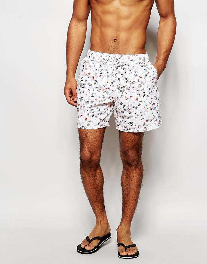 Boardies Printed Swim Shorts In Mid Length - White