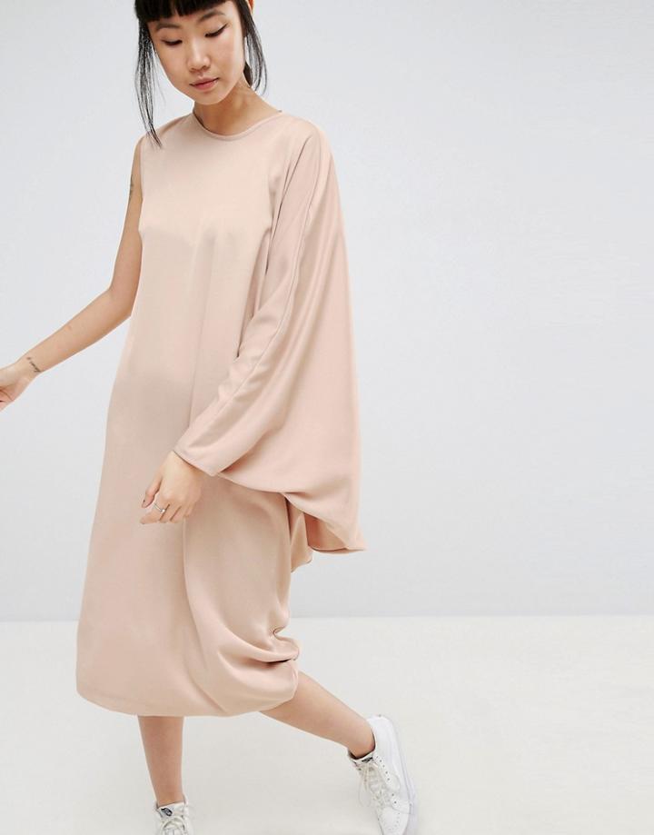 Asos White Drape Side Midi Dress - Brown