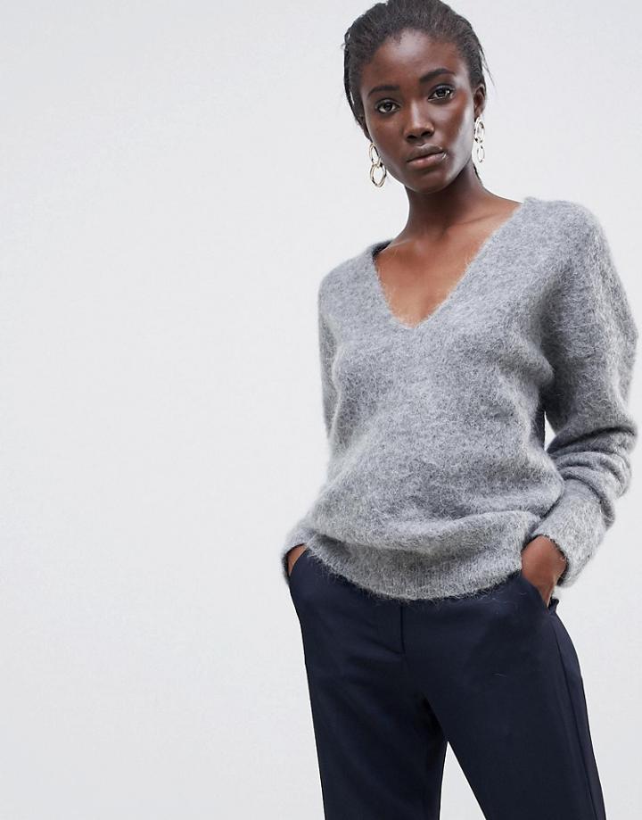 Asos White Mohair V-neck Sweater - Gray