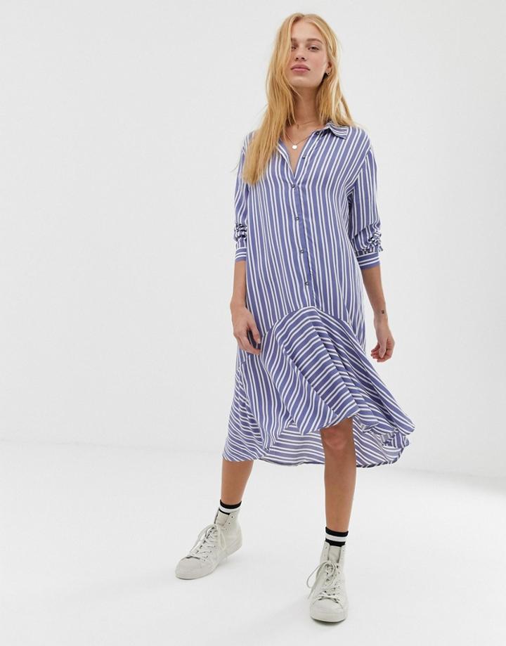 Jdy Stripe Button Through Midi Dress-blue