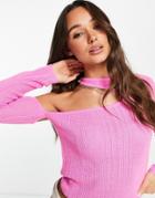 Asos Design Sweater With Asymmetric Cut Out In Pink
