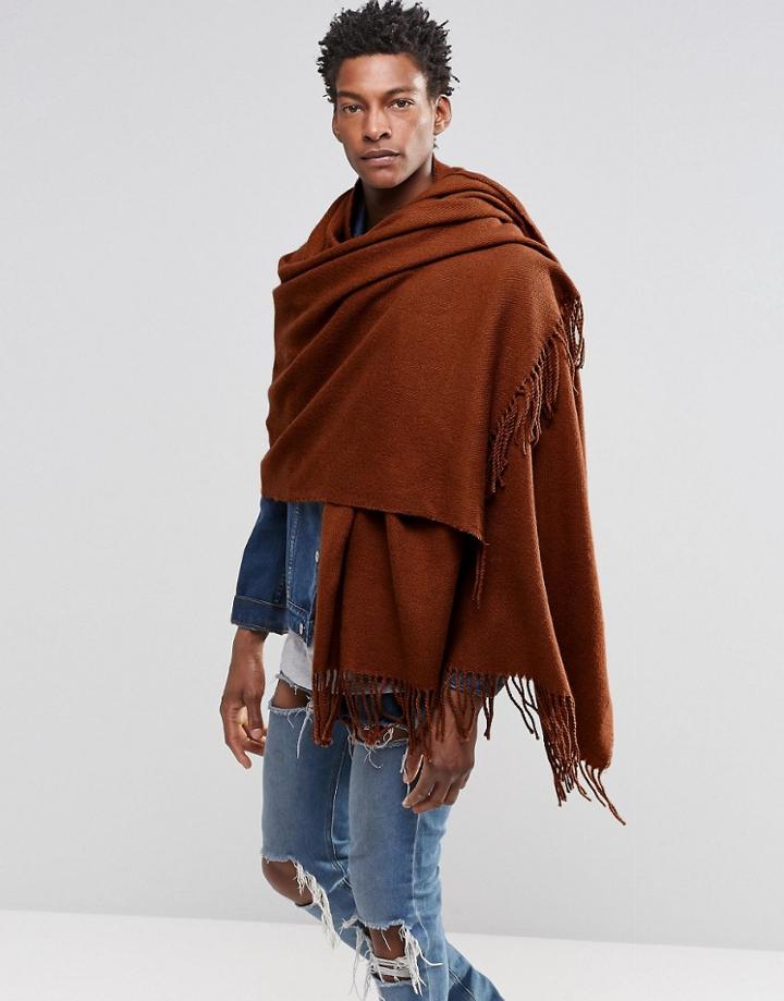Asos Woven Blanket Scarf In Tobacco - Tobacco