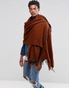 Asos Woven Blanket Scarf In Tobacco - Tobacco