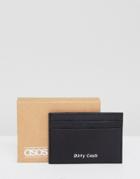 Asos Design Leather Card Holder In Black With Slogan Detail - Black