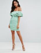 Forever Unique Bandage Off Shoulder Dress With Frill Overlay - Green