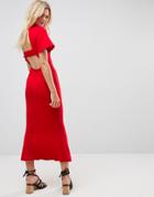 Asos Maxi Tea Dress With Open Back Detail - Red