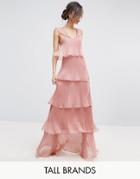 True Decadence Tall Cami Strap Maxi Dress With Ruffle Layered Pleated Skirt - Pink