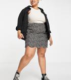 Glamorous Curve Mini A-line Skirt In Floral Mini Cord With Scallop Hem-black