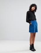 Y.a.s Suede Mini Skirt With Button Front-blue