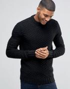 Bellfield Chunky Textured Knitted Sweater - Black