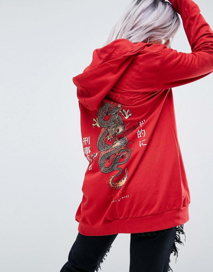 Criminal Damage Dragon Zip Hoodie - Red