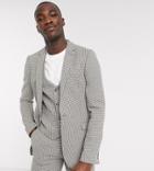 Asos Design Tall Wedding Super Skinny Suit Jacket In Gray Wool Blend Micro Houndstooth