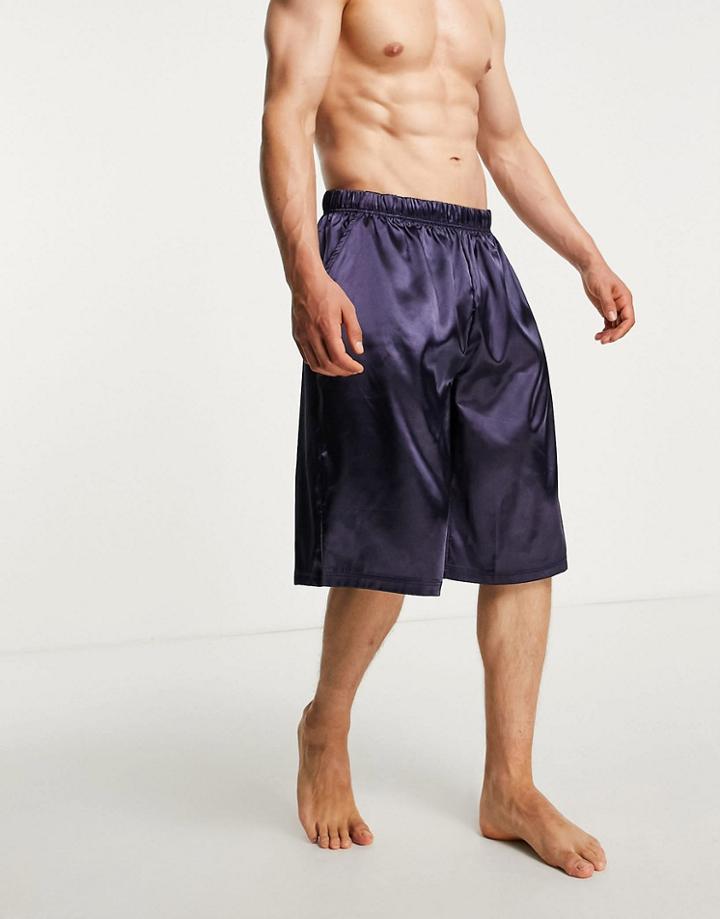 Asos Design Lounge Satin Longer Length Shorts-grey