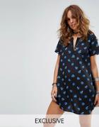 Reclaimed Vintage Inspired Festival Mini Dress With Eyelet Trim - Red