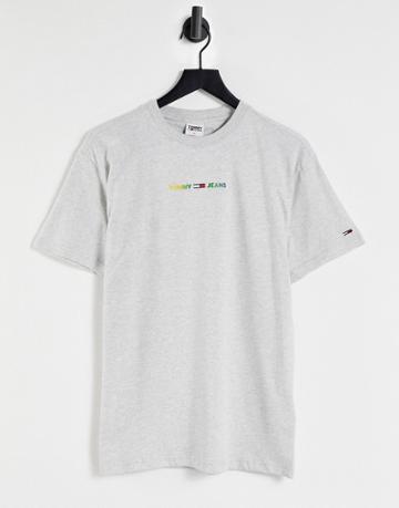 Tommy Jeans Multicolor Linear Logo T-shirt In Light Gray Heather-grey