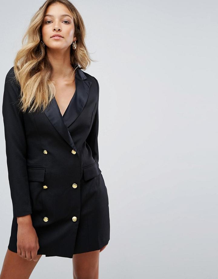 Missguided Tux Dress In Black - Black