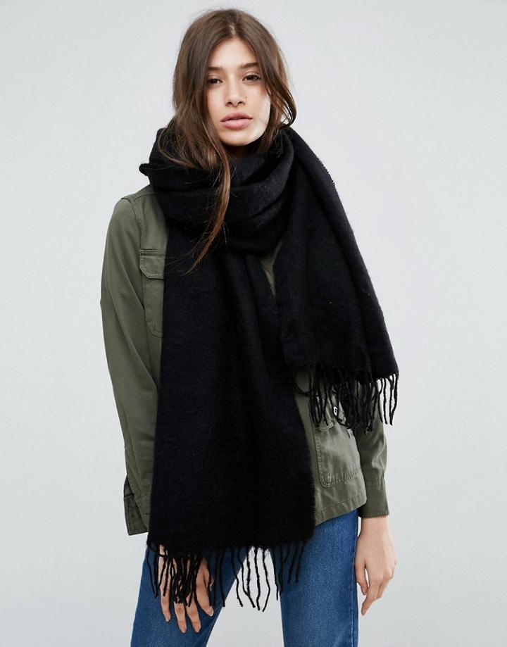 Asos Supersoft Long Woven Scarf With Tassels - Black