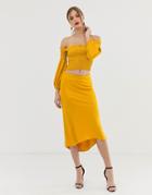 John Zack Midi Flippy Skirt In Textured Mustard - Yellow