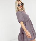 New Look Petite 3/4 Sleeve Gingham Mini Smock Dress In Pink