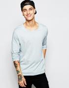 Asos Long Sleeve T-shirt With Scoop Neck In Blue - Blue