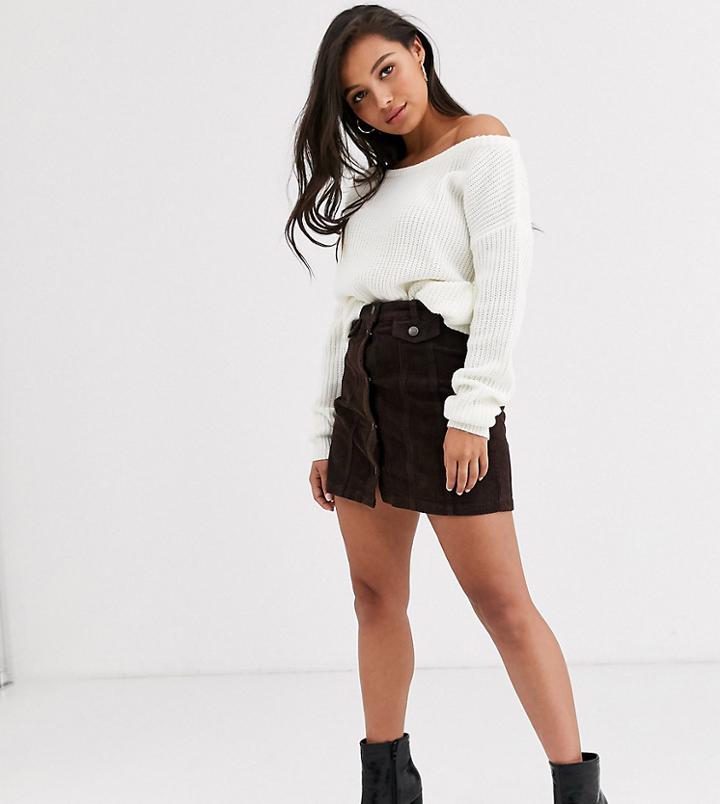 Vero Moda Petite Cord Mini Skirt In Chocolate-brown