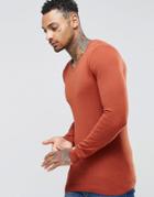 Asos Muscle Fit V Neck Sweater In Rust Cotton - Orange