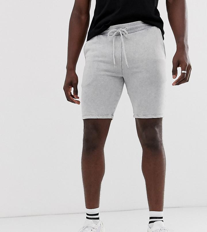 Asos Design Tall Jersey Skinny Shorts With Wash In Gray - Gray