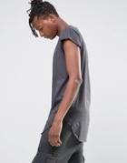 Asos Super Longline T-shirt With Cap Sleeve And Curved Hem - Black