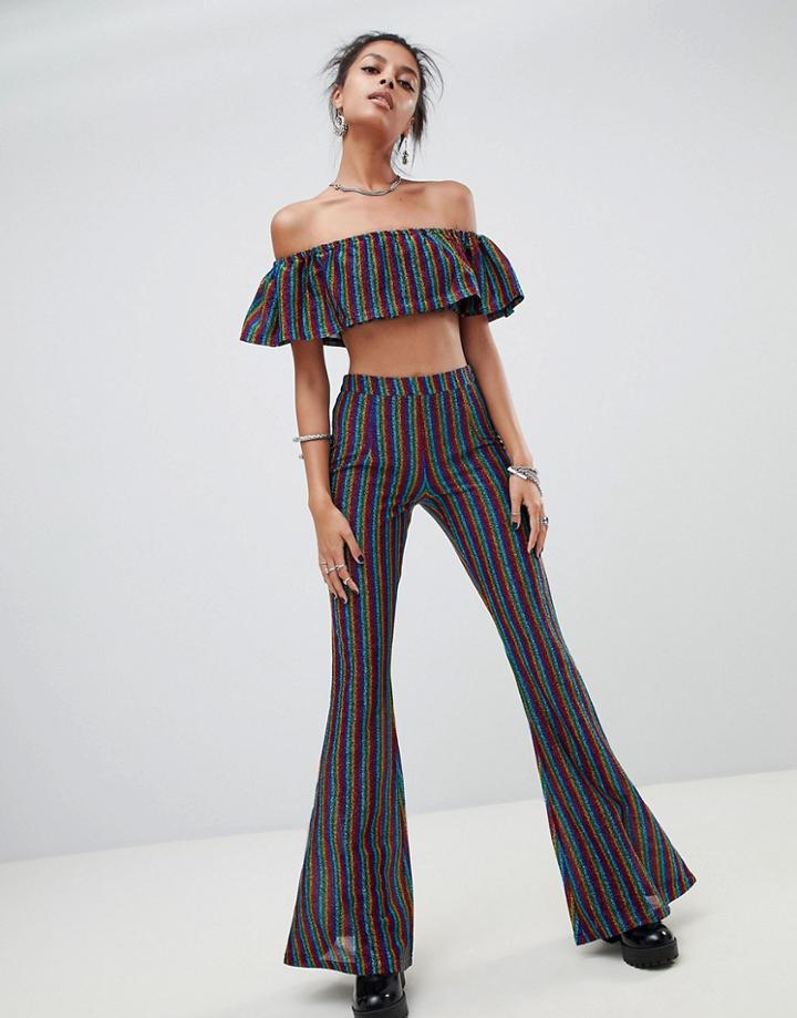 Elsie & Fred Flared Pants In Glitter Stripe Two-piece - Multi