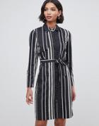 Liquorish Shirt Dress With Open Back In Stripe And Polka Dot Print-navy