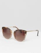 Asos Cat Eye Sunglasses With Cut Away Frame And Tort Mix - Tort