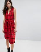 Cheap Monday Rizzle Tie Waist Check Dress - Red