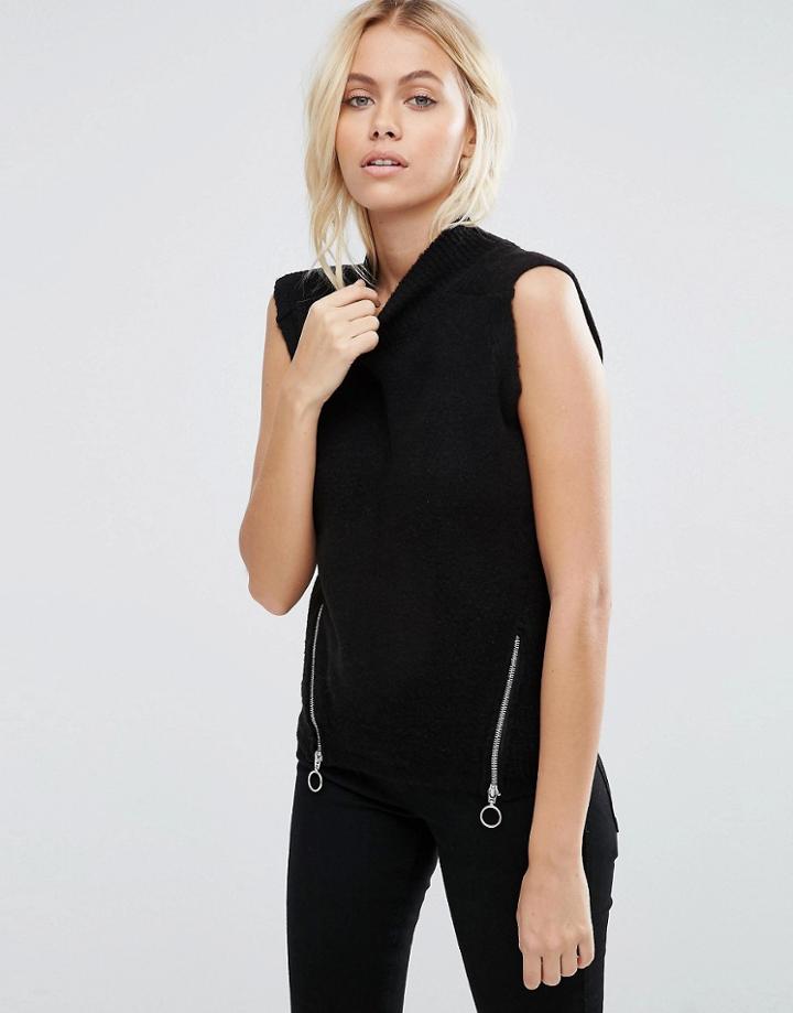Brave Soul Sweater Vest With Front Zip - Black
